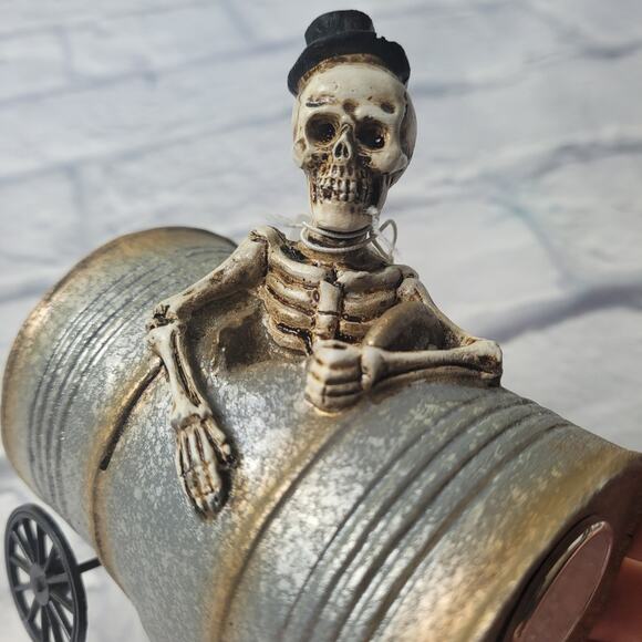 Transpac Resin 5in Silver Halloween Light Up Musical Barrel Figurine Set of 3 - Picture 2 of 12